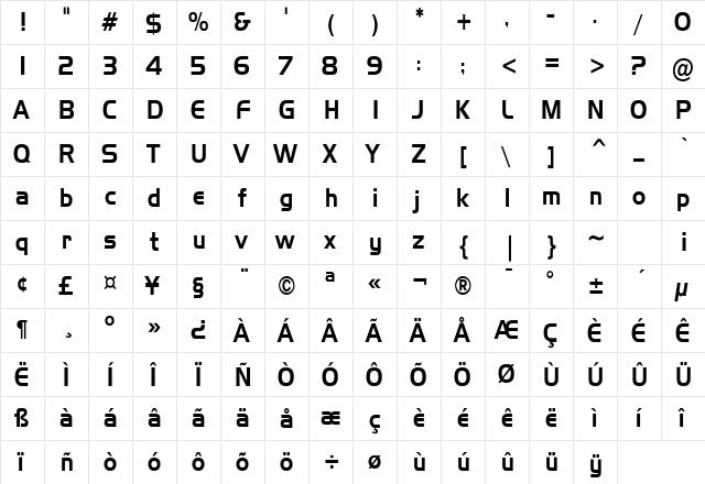 Hanzel Condensed Normal  glyph index