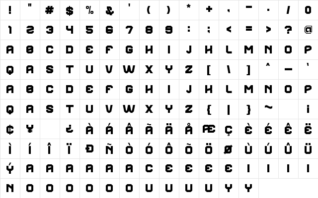 Grizlie Regular  glyph index