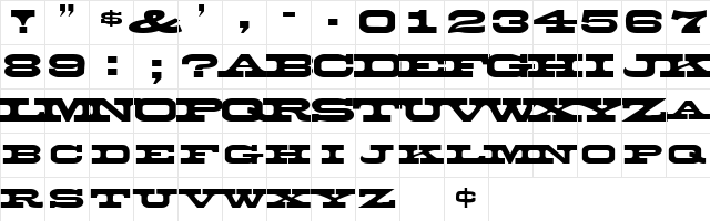 DuncanExtended Regular  glyph index