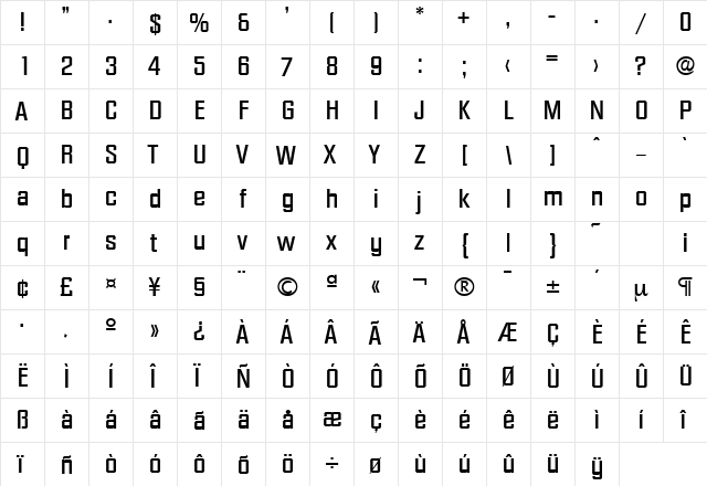Diamante-Serial-Medium Regular  glyph index