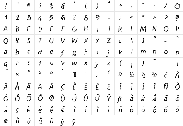 KnewFontJagged Regular  glyph index