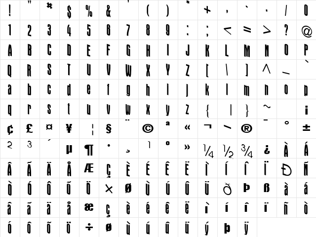 Damsel Regular  glyph index