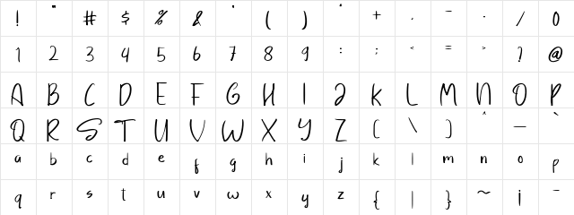 Sayangable Regular  glyph index