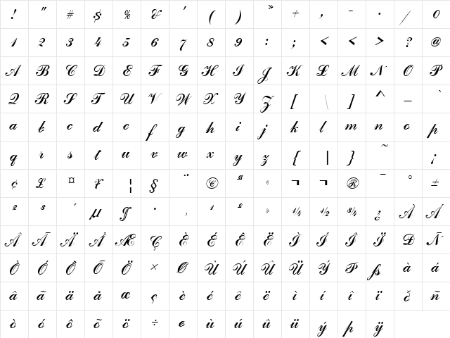 PT Sterling Normal  glyph index