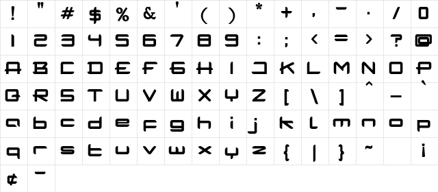 Hambalang Bold  glyph index