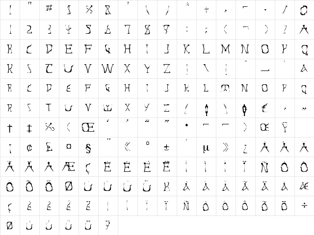 Walpurgis Regular  glyph index