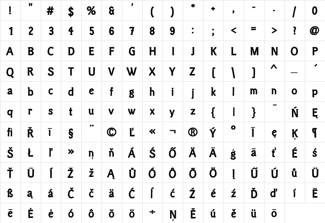 ClicheeCE Bold  glyph index