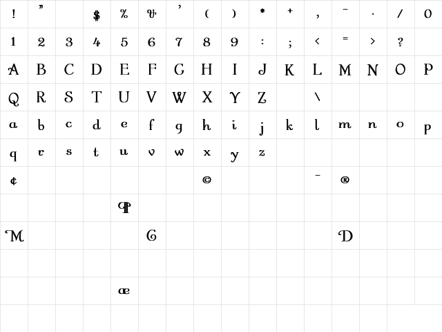 Garton Regular Bold Bold  glyph index