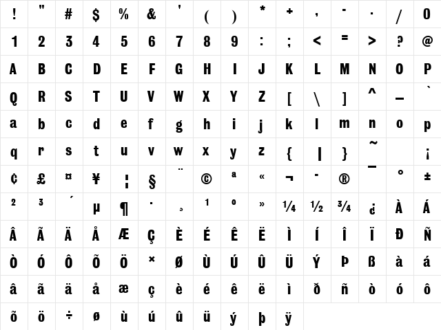 GrotesqueNo9T Regular  glyph index