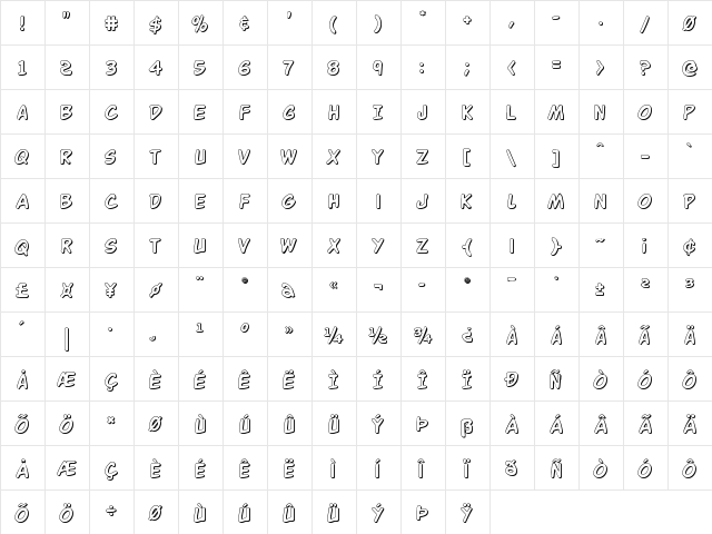 Buddy Champion 3D Regular  glyph index