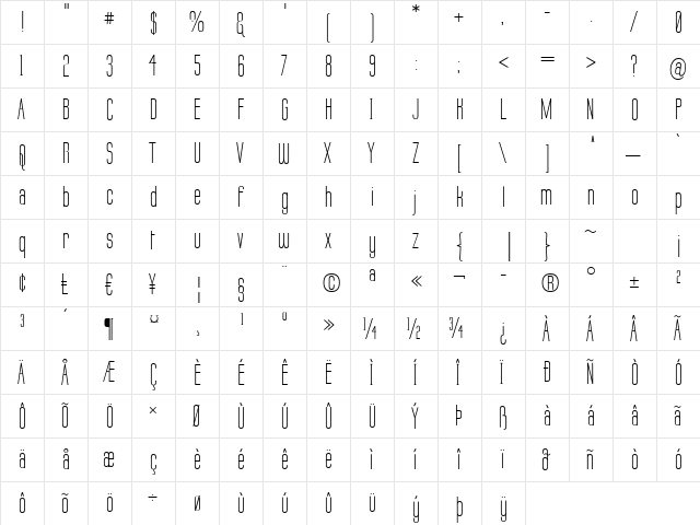 Labtop Regular  glyph index