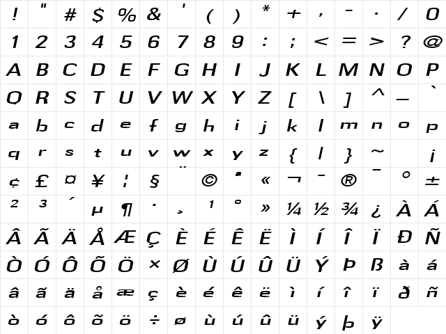 Gauss-Extended Italic  glyph index