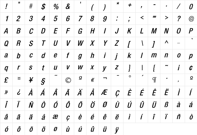 Icolnova DemiBold  glyph index