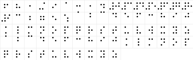 Braille Printing Regular  glyph index
