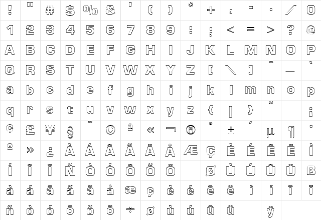 Euro Bold  glyph index