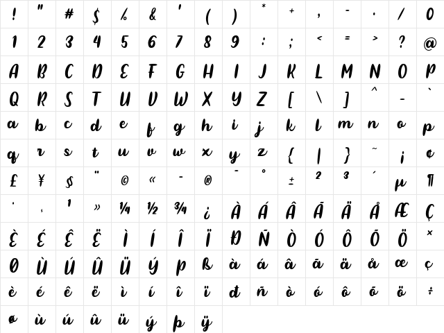 Pulen Regular  glyph index