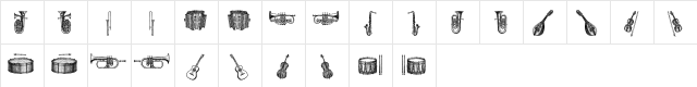 musical instruments, 1st chair Regular  glyph index