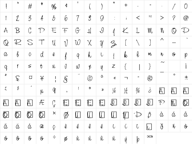 FFX Caricature Regular  glyph index