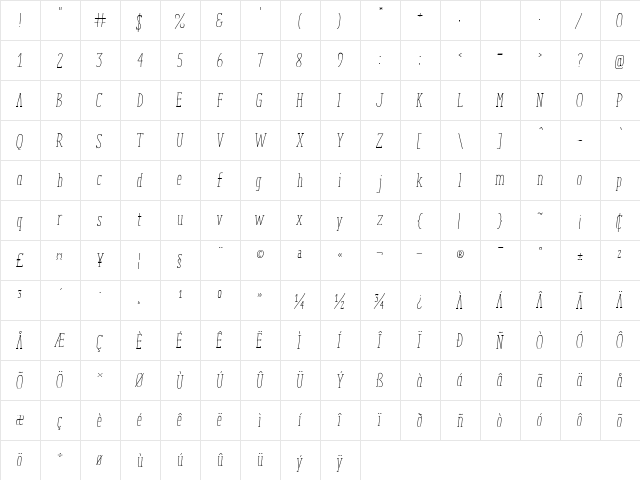ENYO Serif Light Italic Light Italic  glyph index