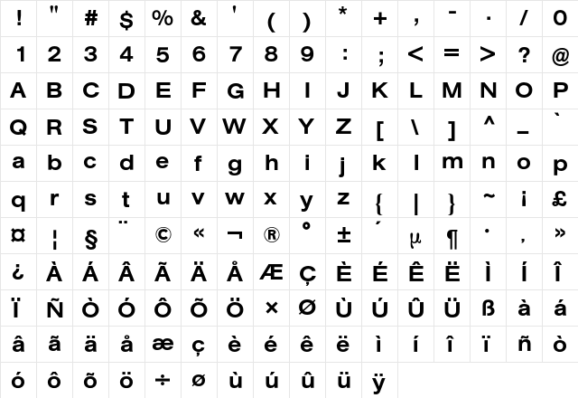 AG Buch Extended BQ Regular  glyph index