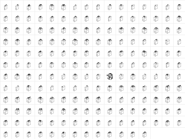 LeadTypeRightInked Regular  glyph index