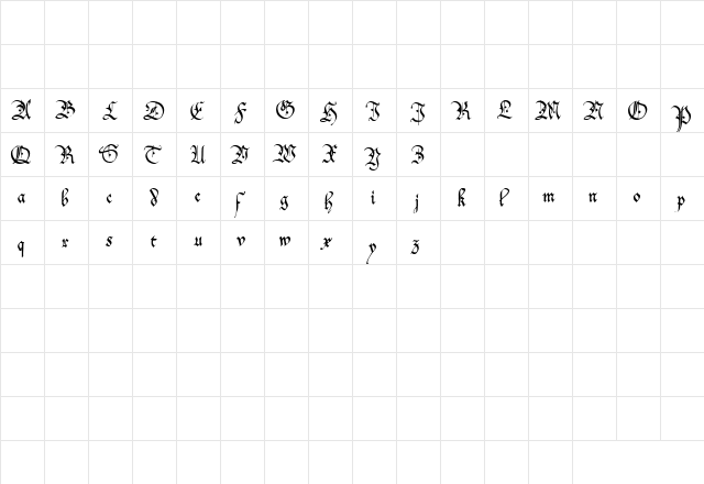 Offenbach Chancery Regular  glyph index