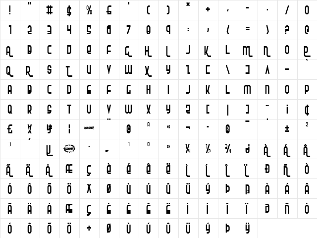 Ro'Ki'Kier Condensed Condensed  glyph index