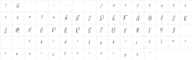 White Pen Regular  glyph index