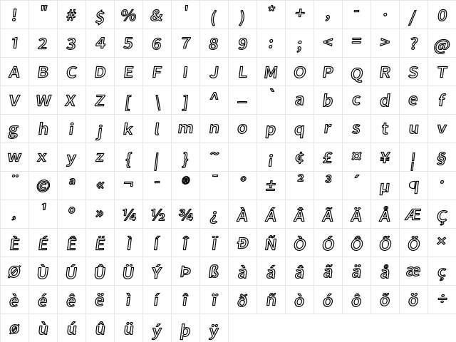 Falling Sky ExtOuObl  glyph index