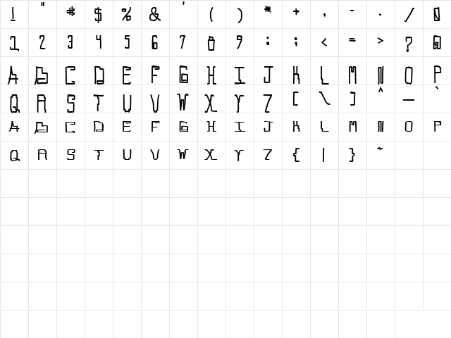 Callallied Regular  glyph index