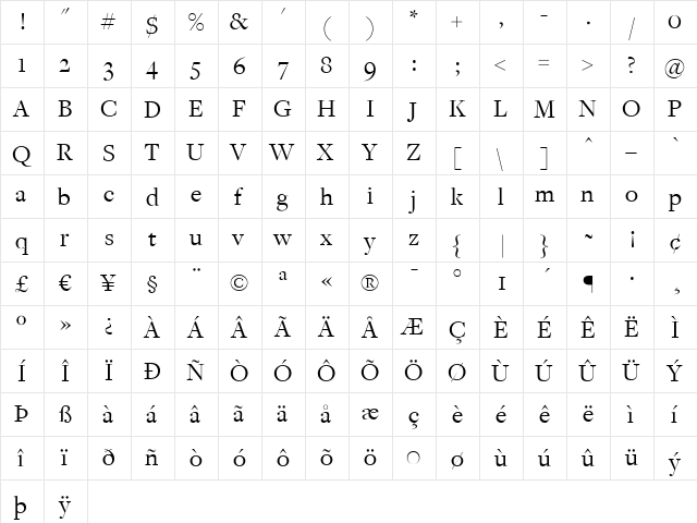 FreightDispBook Regular  glyph index