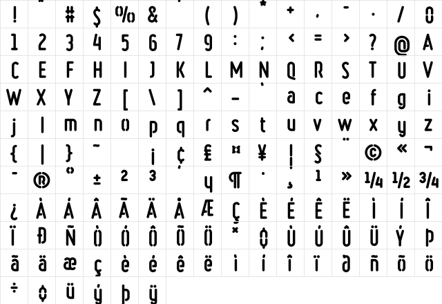 Ruler Stencil Heavy Regular  glyph index