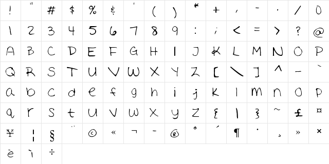 Ashley's Handwriting Regular  glyph index