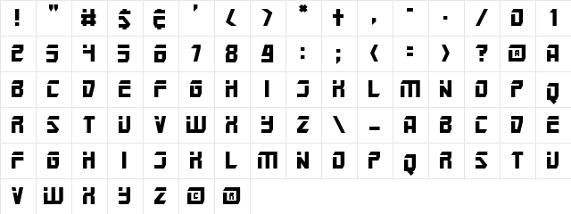 Mars Police Regular  glyph index
