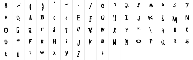 DIY One Regular  glyph index