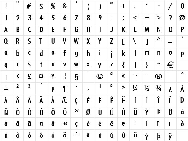 FujiWide Normal  glyph index
