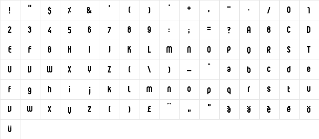 Globus Regular  glyph index