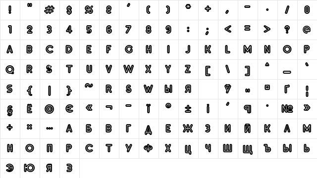 Inset9 Extra Bold  glyph index