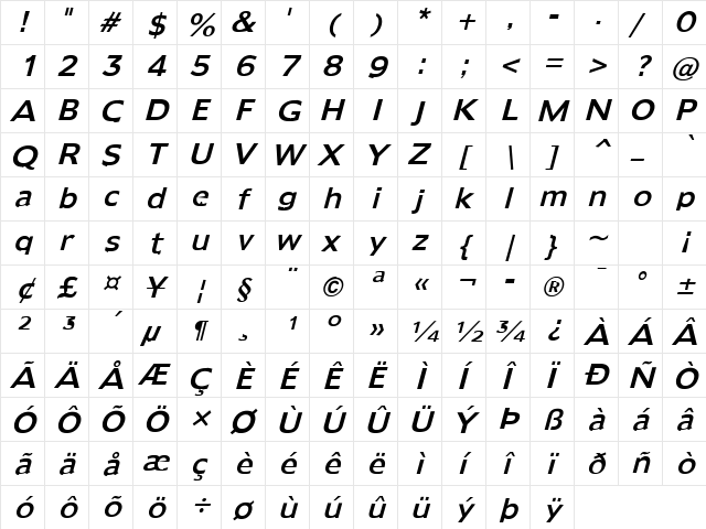 Rain Song 6 Italic  glyph index