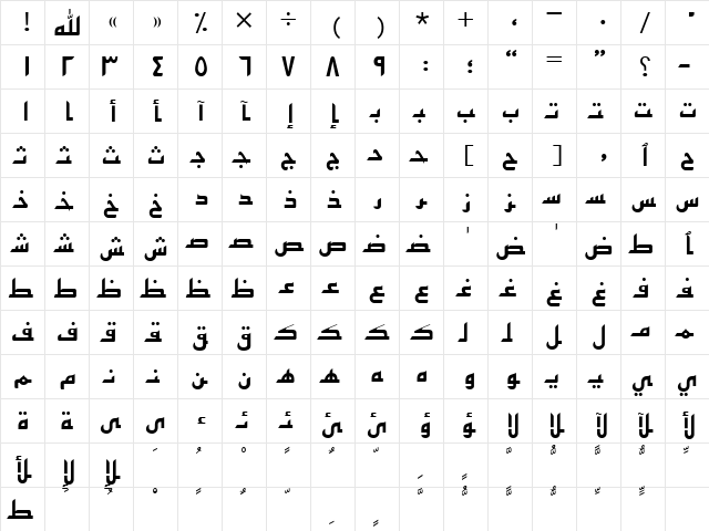 ArabicKufiSSK Bold  glyph index