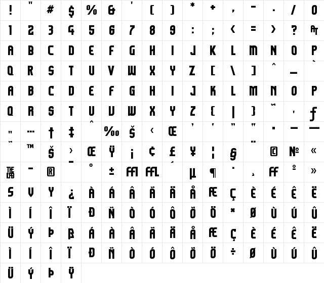 Komikazoom Regular  glyph index