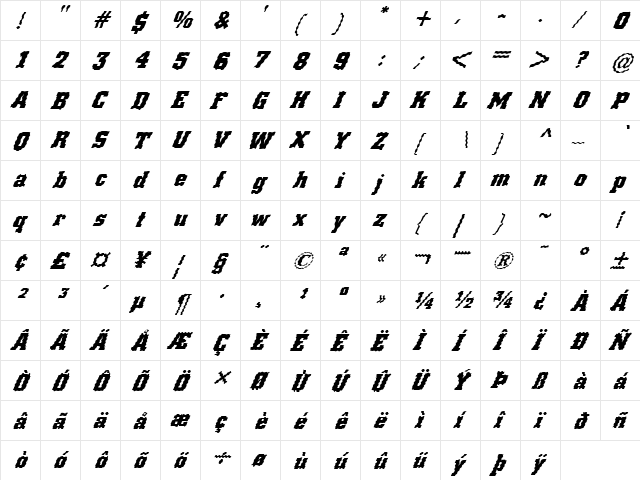 FZ BASIC 53 WAVEY ITALIC Normal  glyph index