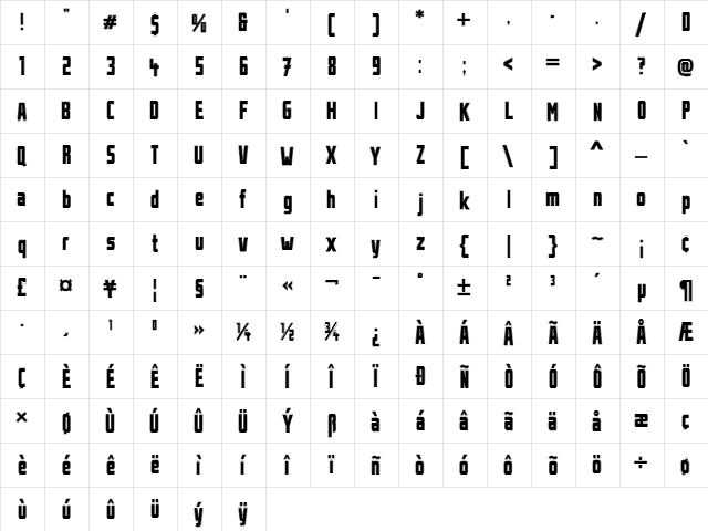 Stahlbeton Stahlbetontrʧer-College  glyph index