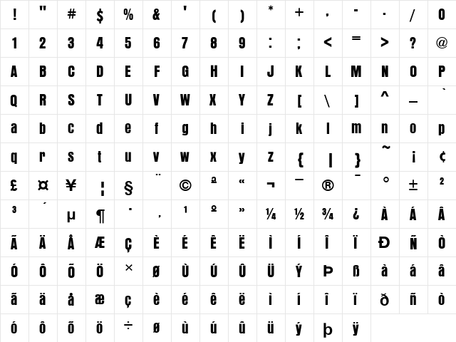 Anzeigen Grotesk D Regular  glyph index