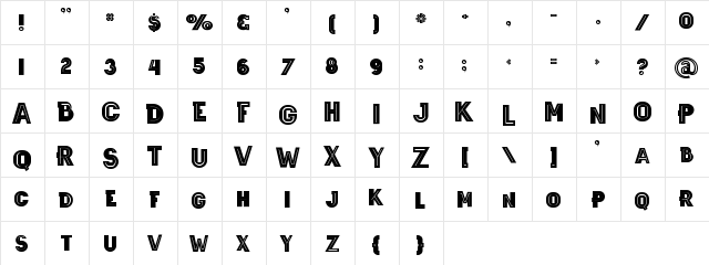 Wagoon bold inline Regular  glyph index