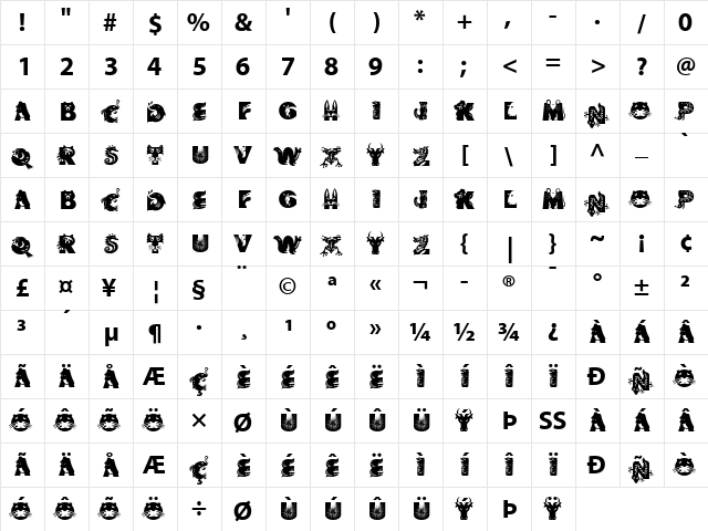 Critter Regular  glyph index