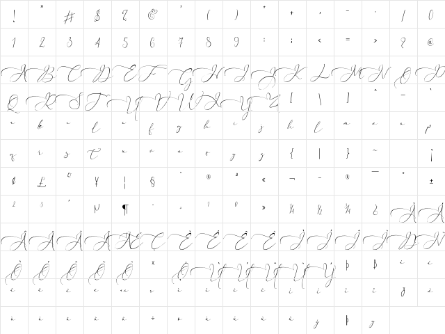 Everything Calligraphy Regular  glyph index