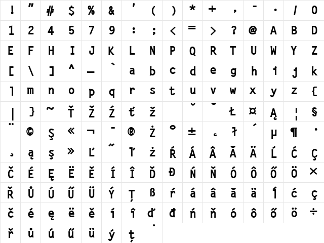 LetterGotLEEBol Regular  glyph index