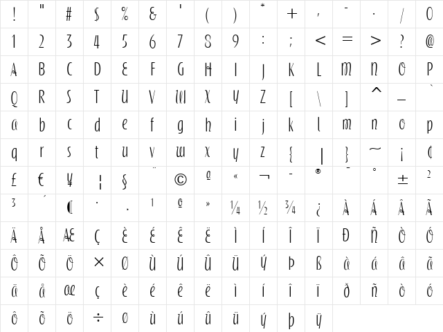 Silvermoon ITC Bold  glyph index