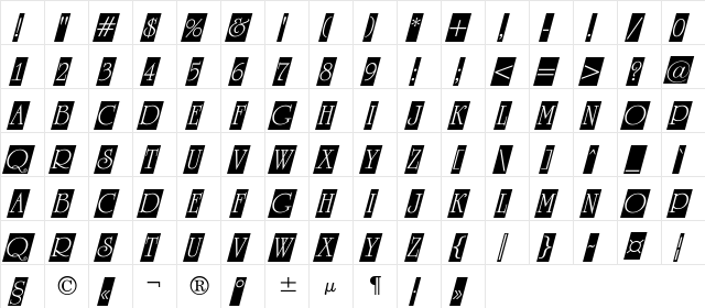 a_RomanusTitulCmDino Regular  glyph index